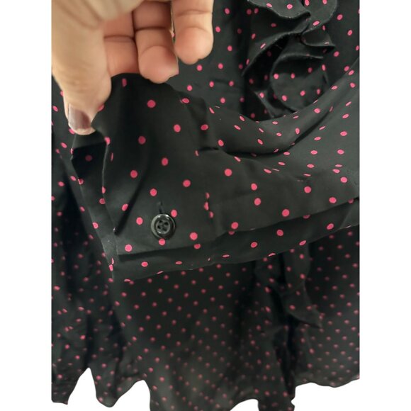 π 2/$30 π Black with Small Red Polka Dot Long Sleeve Sheer Silk Blouse sz 16 - Picture 5 of 7
